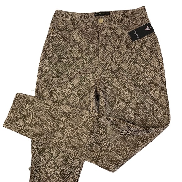NWT $98 Guess Iridescent Sheen Coated Poison Python Print Stiletto Skinny Pant 8 - Picture 2 of 13